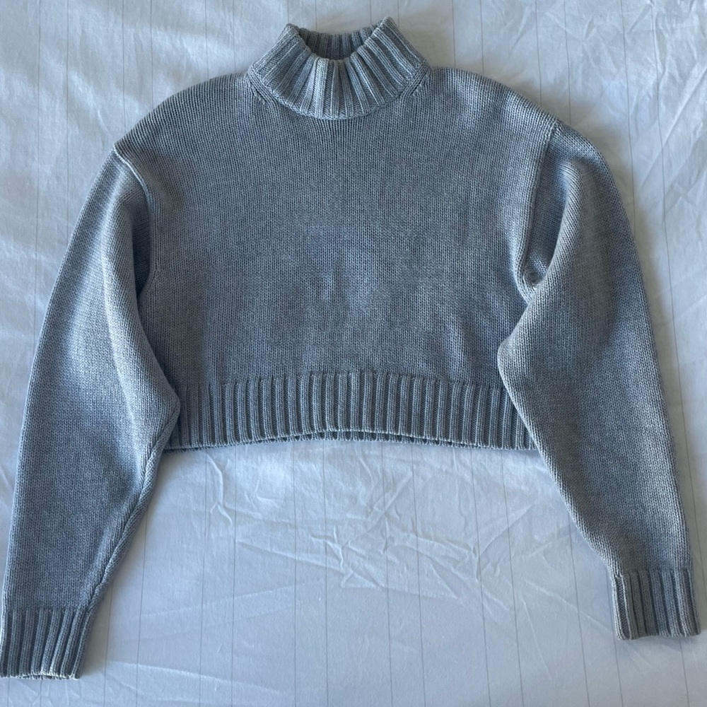 Aritzia Wilfred Free 100% Merino Wool Mock Neck Sweater Harper Heather Grey